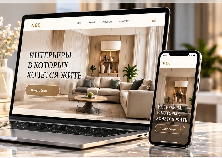 Пример современного сайта на ноутбуке и смартфоне